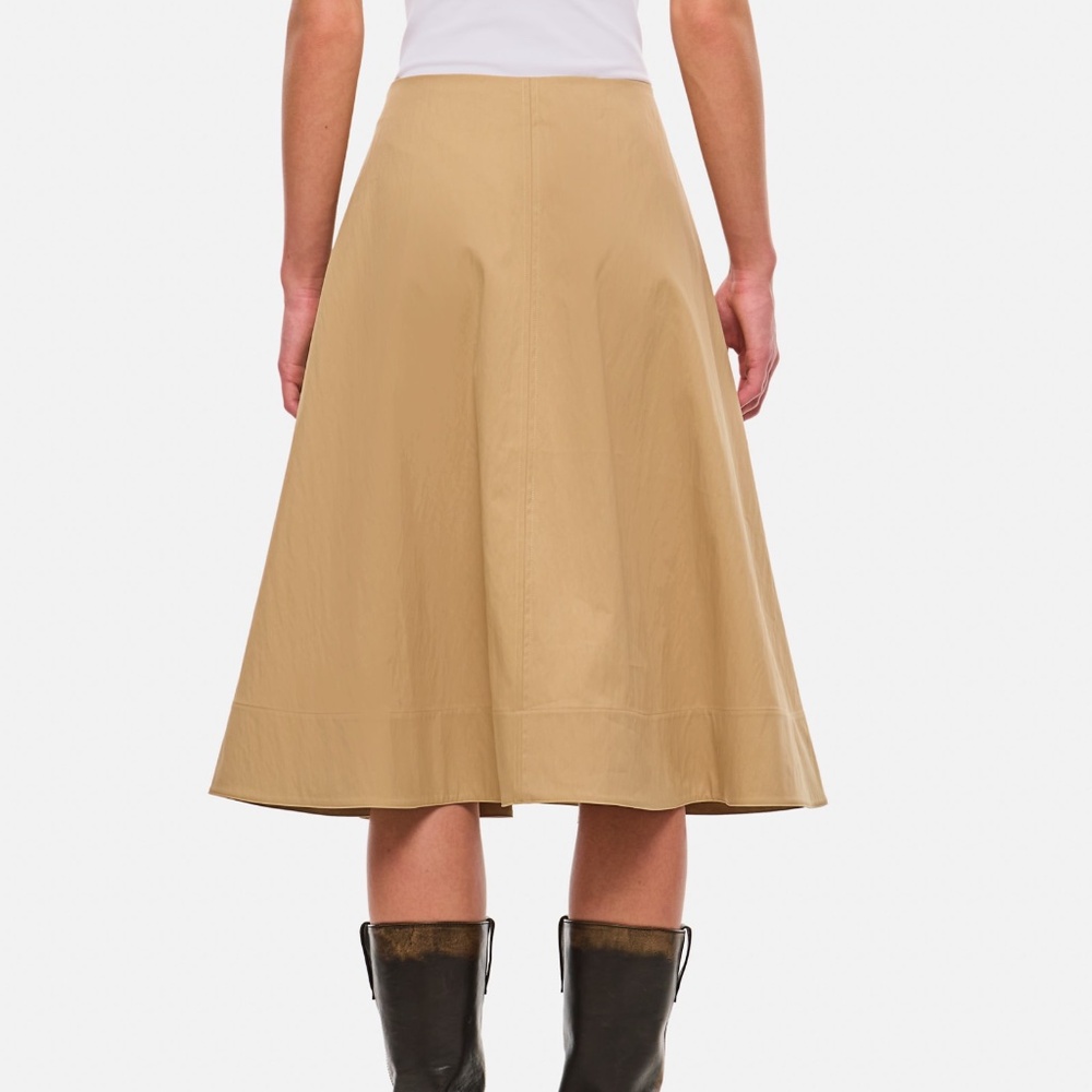 KHAITE Renta A-Line Twill Midi Skirt in Beige Size 10 - Picture 4 of 5